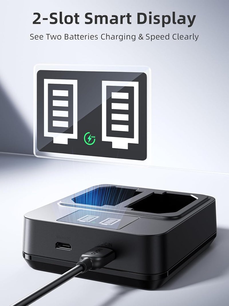 llano 20W NP-FZ100 Fast Battery Charger - Dual Slot for Sony A7III A7IV A6700 FX3 FX30 A7C A7CII A7RV A7RIII A6600 ZV-E1 ZV-E10II A9 A1 FX2 Cameras, USB-C & Micro-USB Inputs,Smart LED Display - Image 5